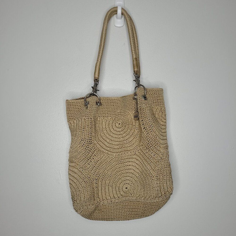 The Sak tan open knit crochet boho hippie shoulder bag classic